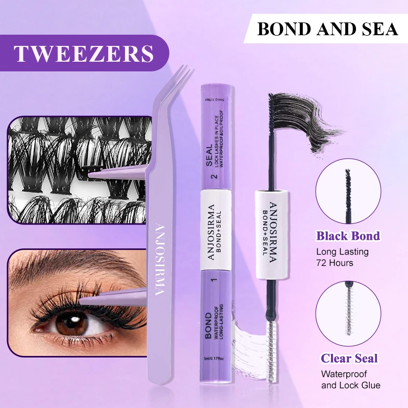 Individual Eyelash Extension Set With Glue Tweezers 200 Bundles DIY Cluster Faux Eyelashes