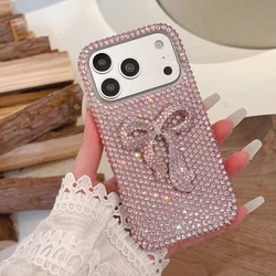 3D Bling Diamond Bowknot Rhinestone Phone Case - Shockproof Glitter Cover - iPhone 15 Plus (Pink)