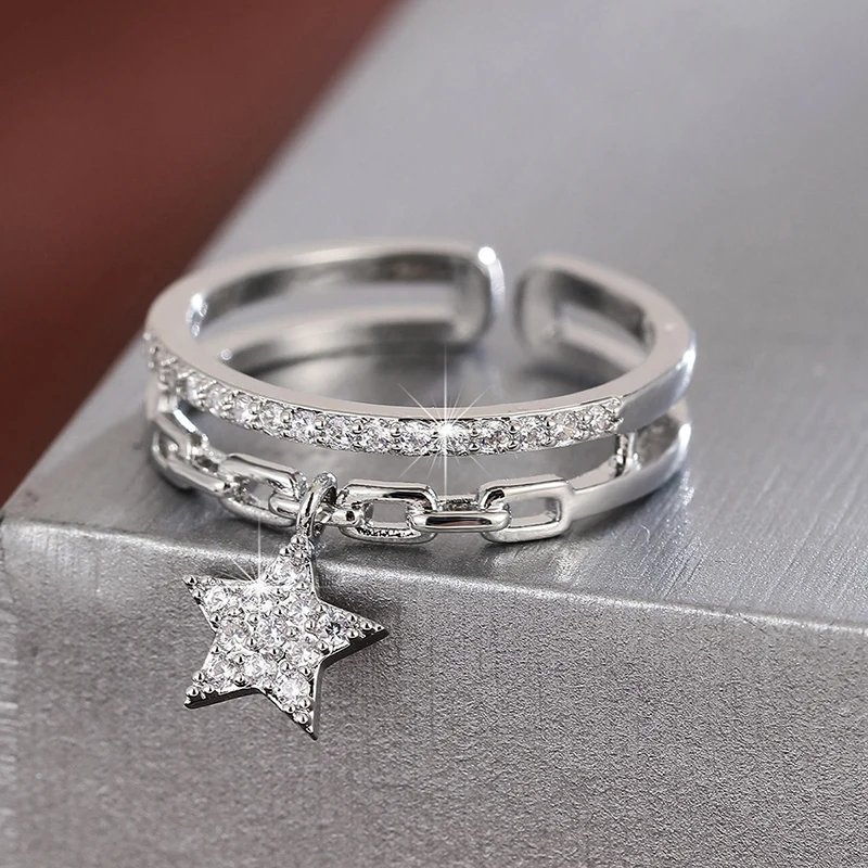 خاتم افتتاح نسائي رائع بطبقة مزدوجة من الزركونيا ا...