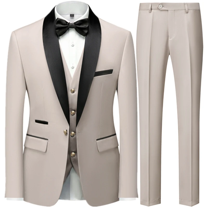 Heren Britse Stijl Slank Pak 3-delige Set Jas Vest Broek/Mannelijke Zakelijke Gentleman High-End Custom Jurk Blazers Jas M-6XL