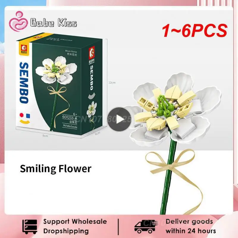 

1~6PCS Bouquet Building Blocks 3D Model Building Blocks Home Potted Plants Flowers Assembled Figuras Bloques Children's Day