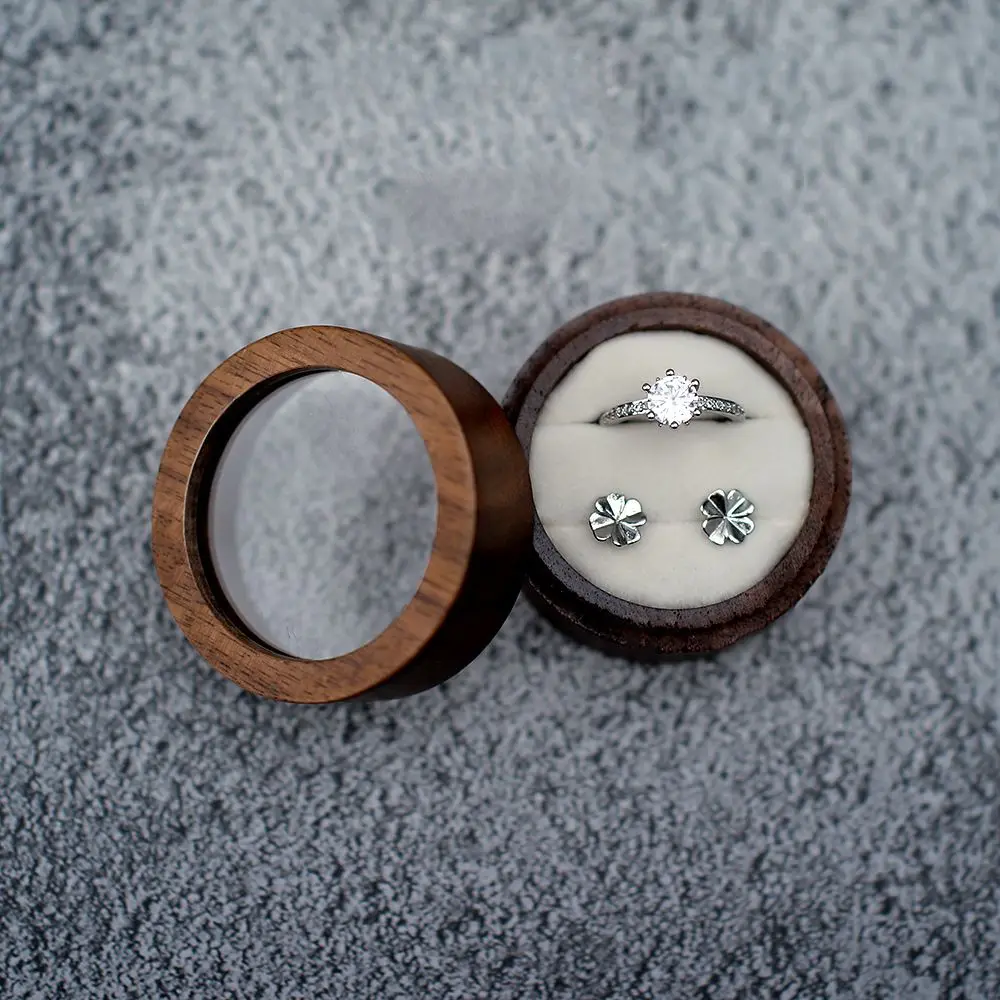 

Деревянная круглая подставка для подарка, помолвки, свадьбы, коробка для хранения колец, коробка для хранения колец, коробка для презентаций