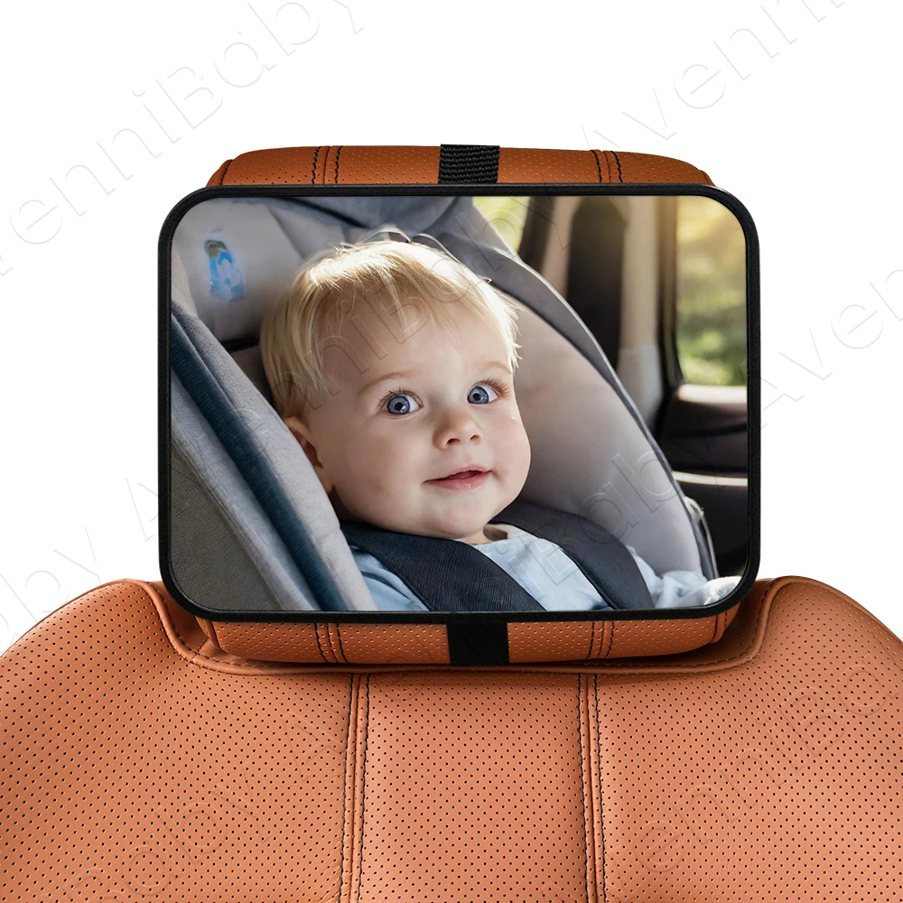 Wide-angle shatterproof baby car mirror for rear-facing infants.