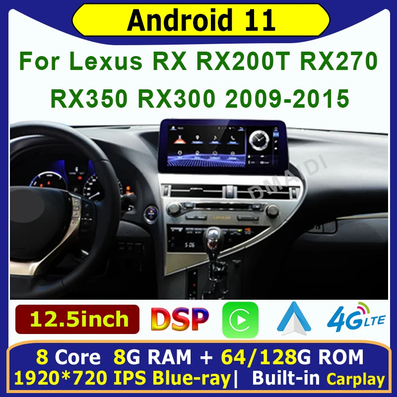 

12.5inch Android 11 8+128G Car Multimedia Player CarPlay For Lexus RX RX270 RX350 RX450H 2009 2010-2015