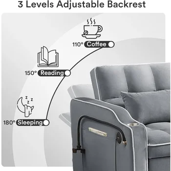 Sofa with 2, seats3 in 1 Convertible Sleeper Sofa, Velvet Pull Out Couch Futon, Living Room Furniture 4