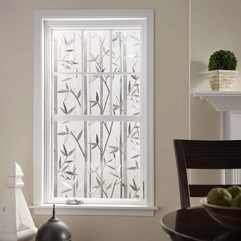 Window privacy film window film window sticker Bamboo Window Film Stained Glass Frosted Privacy Decal Decorative Window Cling No Glue Removable Stickers