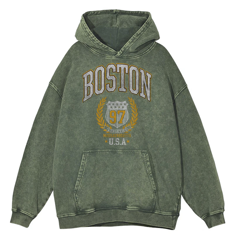 thumbnail image 1 of Sudadera con capucha retro desgastada con estampado de Boston 97 Usa City para hombre, ropa de hip hop, sudadera con capucha de otoño, 100 % algodón, 1 of 4