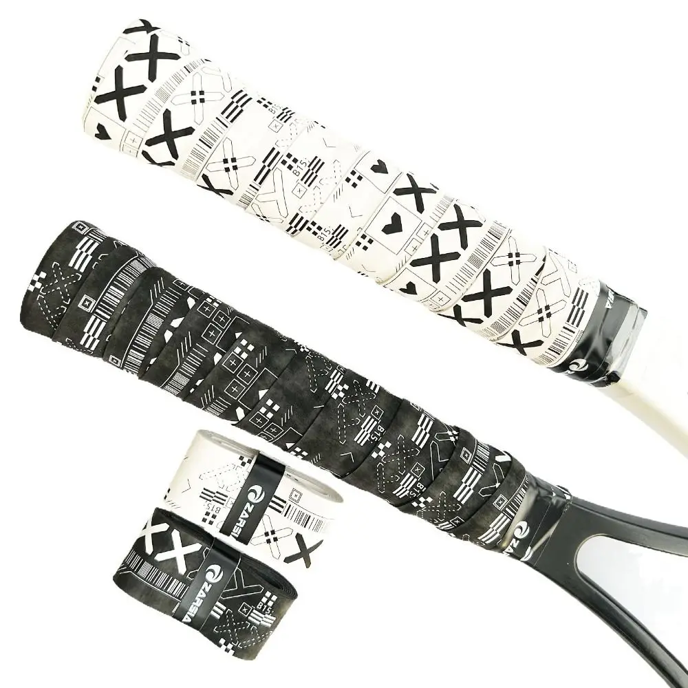 Durable Black White Badminton Racket Overgrips Printing Matte Tennis Racquet Sweatband Shock Absorption Self-adhesive Over Grips