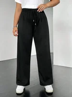 Plus Size Women's Casual Fashion Drawstring Pants Spring Autumn Solid Color Versatile Commuter Popular Pants