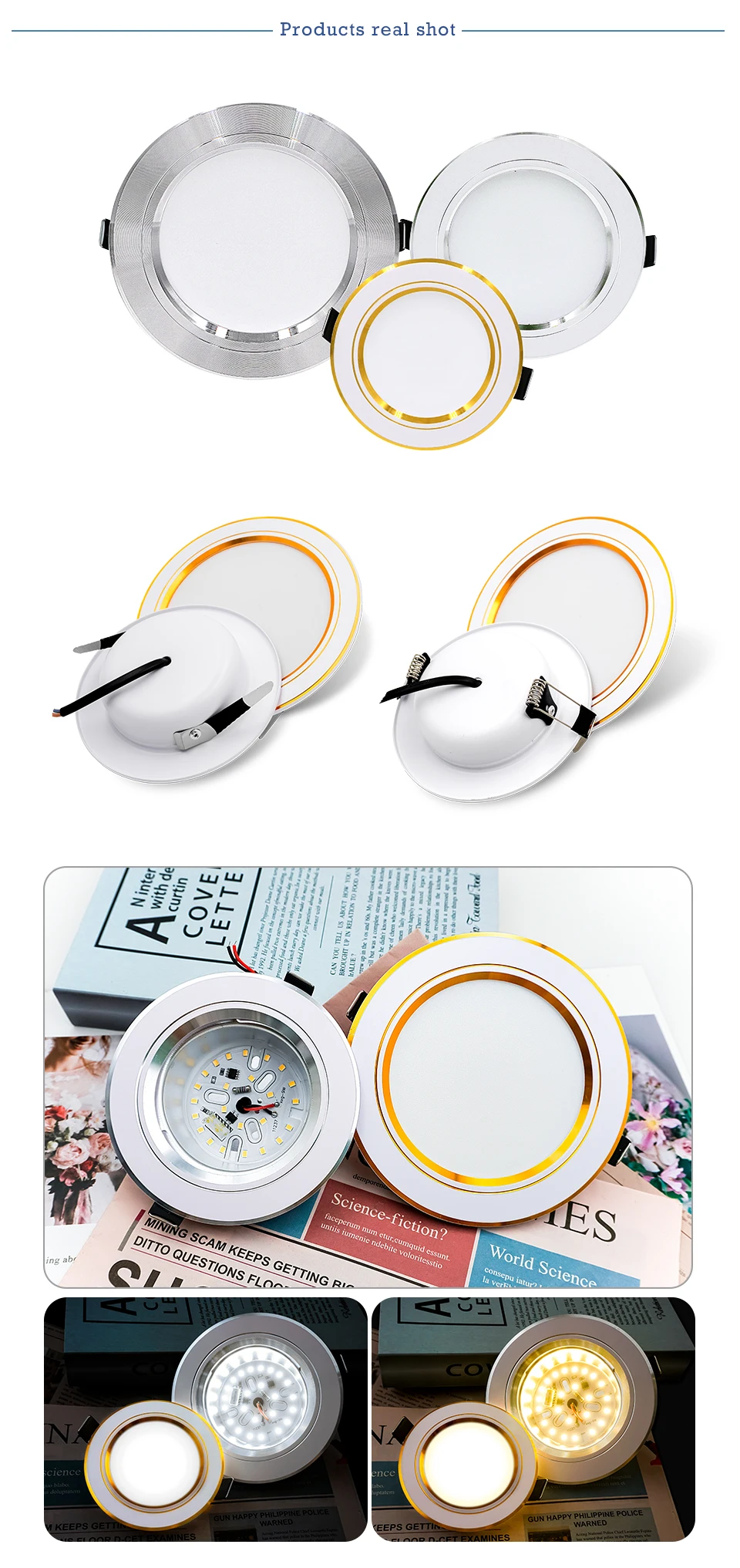 Description Picture 5 of itemLed Downlight 5W 9W 12W 15W 18W Panel Light 110V 220V Recessed Down Light Round Ceiling Light 12V 24V Spotlight Indoor Lighting