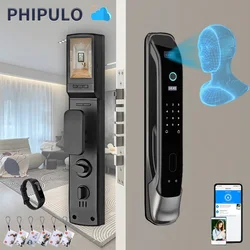 PHIPULO 3D Face Unlock Smart Door Lock Biometric Digital Lock Electronic Lock with Fingerprint Password Card Digital Door Lock
