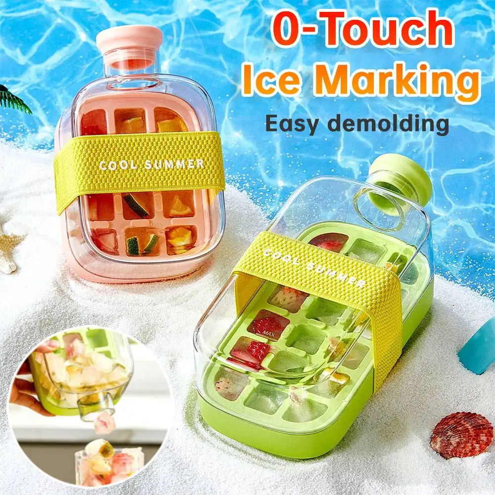 Water Bottle With Silicone Ice Cube Tray With Straw Zero-contact Pressure Ice Cube Mold 500/800ml Kettle Beverage Cup sports water bottle,portable water bottle