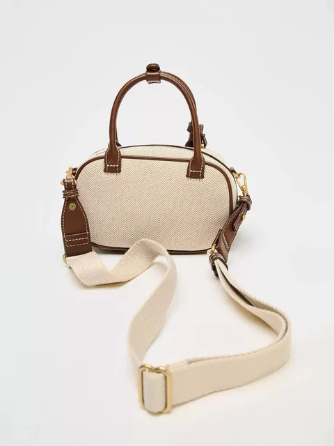 2025 New niche retro color-blocking hand-held small bag, stylish crossbody canvas PU small square bag, single-shoulder bowling b 3