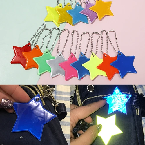 어린이 성인용 반사 키체인 펜던트, 유령, 별, 하트 모양, 안전 반사판 가방 펜던트 키링 액세서리, 10 개 3