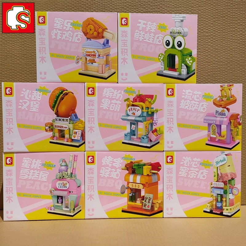 Sembo Mini Building Blocks Ice Cream House Burger Fried Chicken Store Model Kawaii Assembly Figure Giocattolo Educativo Per Bambini