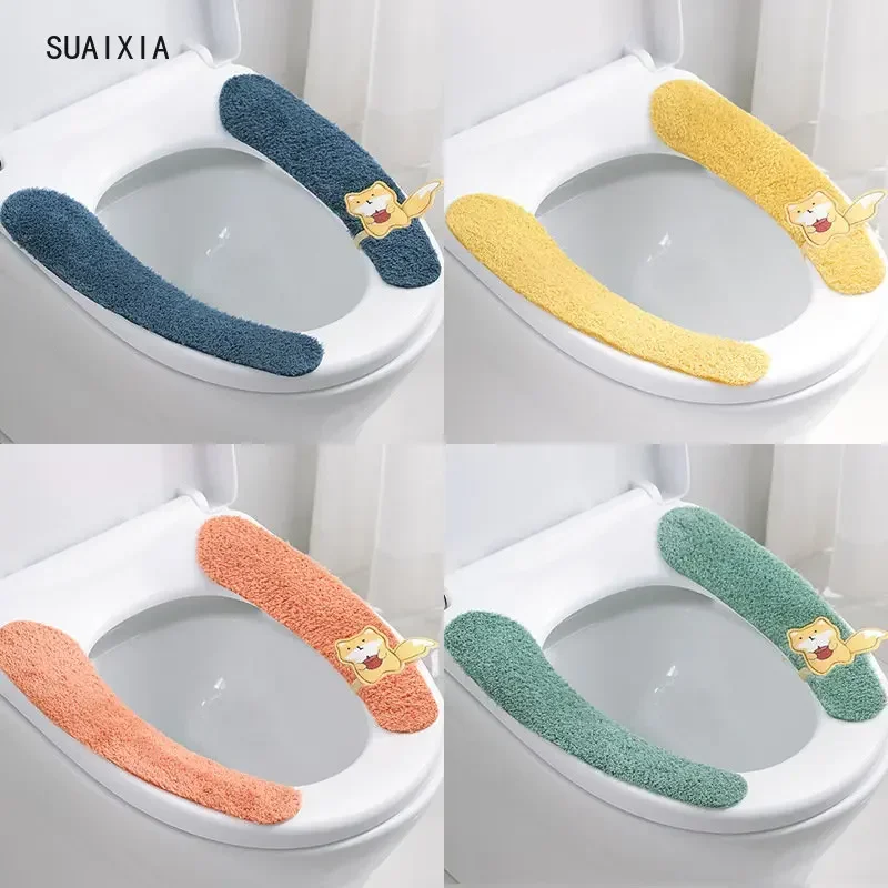 WC Cartoon Paste Toilet Sticky Seat Pad Washable Bathroom Warmer Seat Lid Cover Pad Cushion Universal Toilet Cover Soft