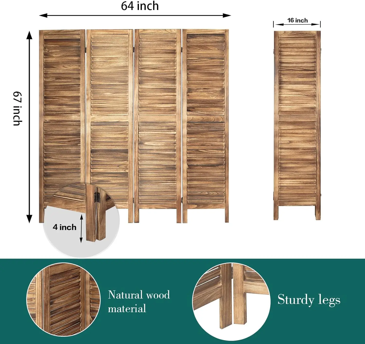 Room Divider, 4 Panel Room Dividers and Folding Privacy Screens, Freestanding Partition Divider Wall, Folding