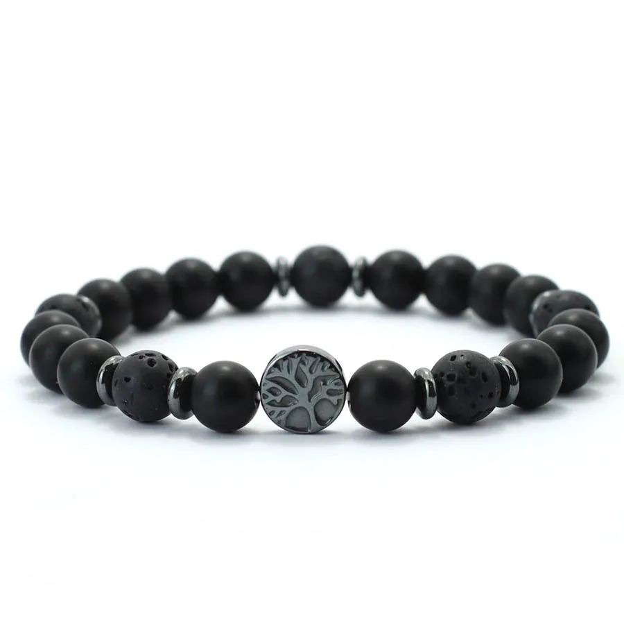Men Natural Stone Tree Of Life Bracelet With Tiger Eyes Hematite
