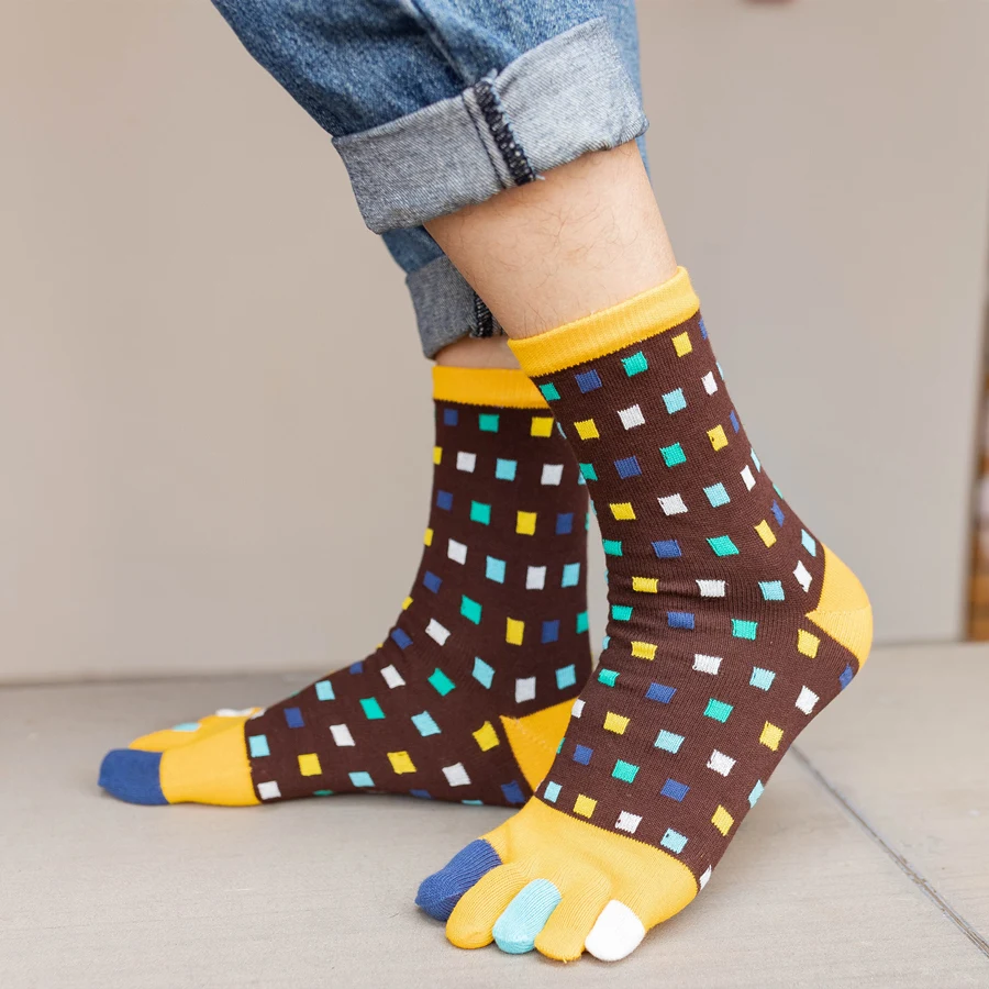 1 Paar geteilte Zehensocken aus reiner Baumwolle für Herren, modisch, bunt, gepunktet, langlebig, für Fitness, Fahrrad, Laufen, Outdoor, Reisen, 5-Finger-Socken – Detail 5