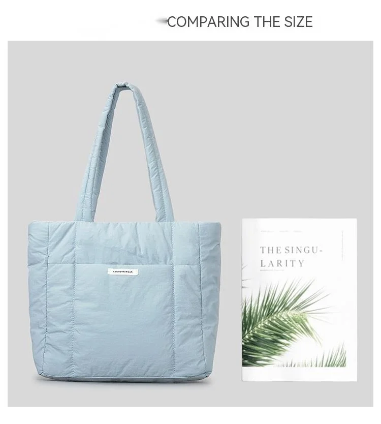Shoulder Bag for Women Niche Simple Lightweight and Large-capacity Nylon Cloth Armpit Bag Solid Color Soft Down Cotton Handbag_voghion.com