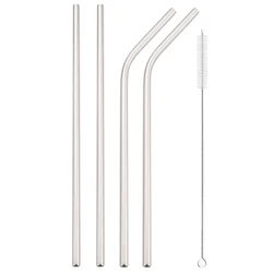 Eco-Friendly Reusable Silver Straw Set with Cleaning Brush, Stainless Steel Bent & Straight Straws (4pcs silver)