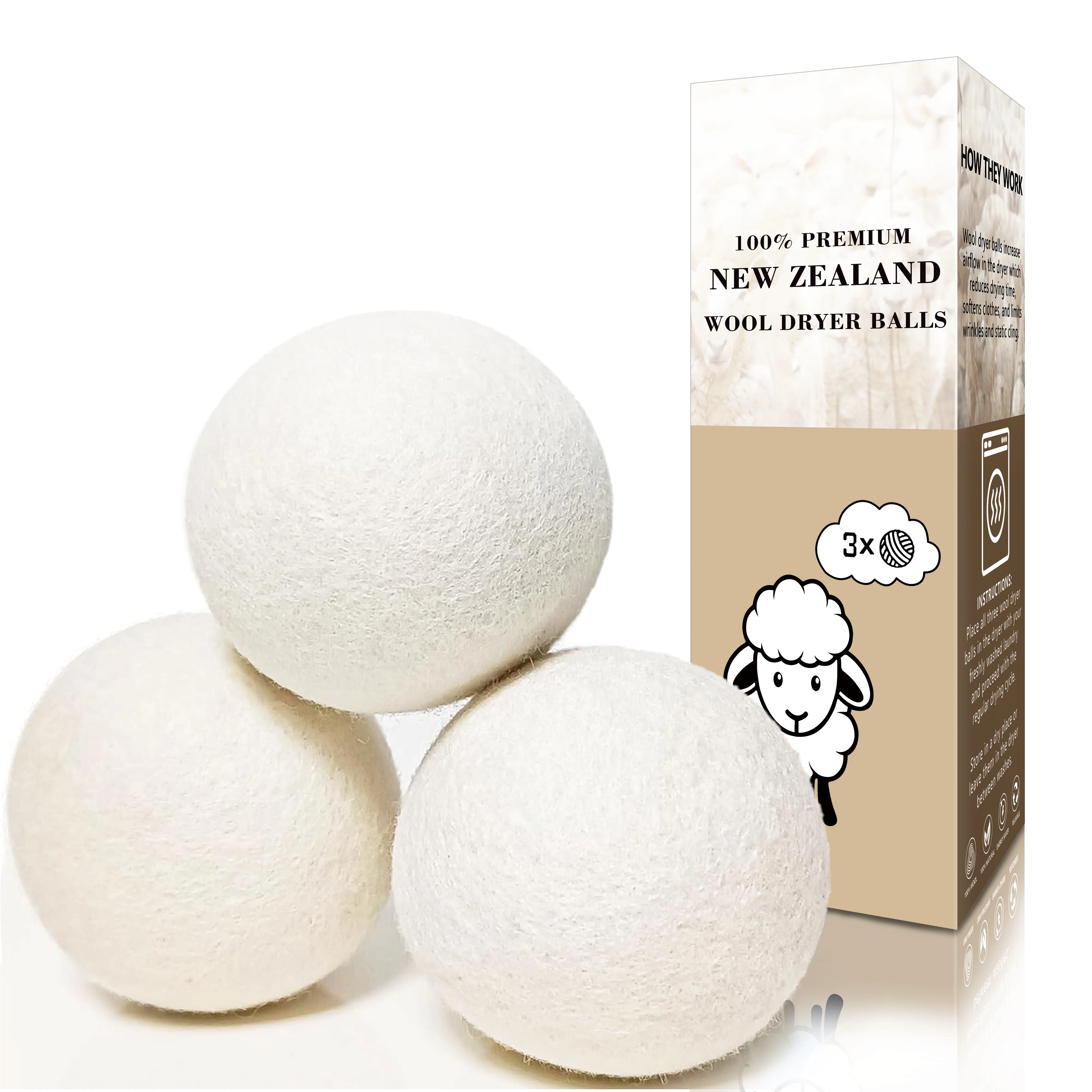 Wool Dryer Balls 8cm/3.1 inch Dryer Balls Reusable Premium Natural Fabric Softener