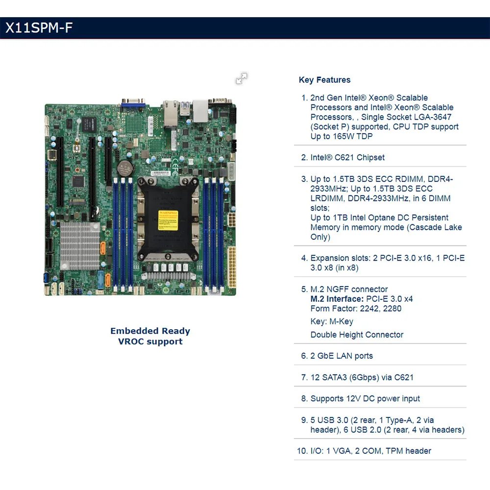 For Supermicro One-way LGA3647 Server Motherboard C621