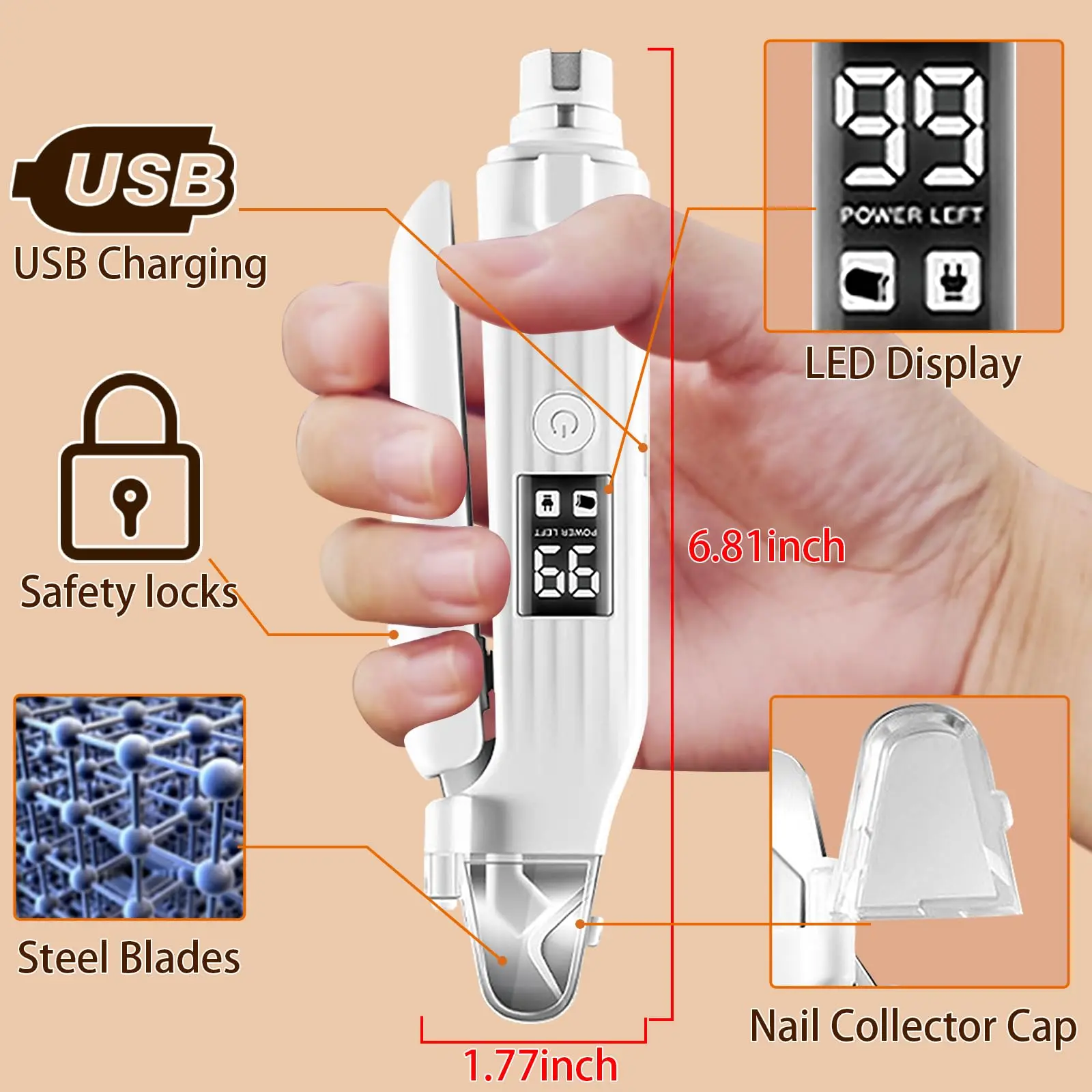 Pet Nail Clipper Pet Nail Clipper with LED Light USB Rechargeable Electric Nail Clipper with Display Grinder Prevent Injury Low Noise