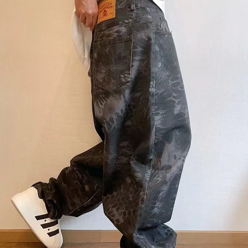 Summer men's camouflage long pants wide leg jeans men's loose street clothing hip-hop retro casual