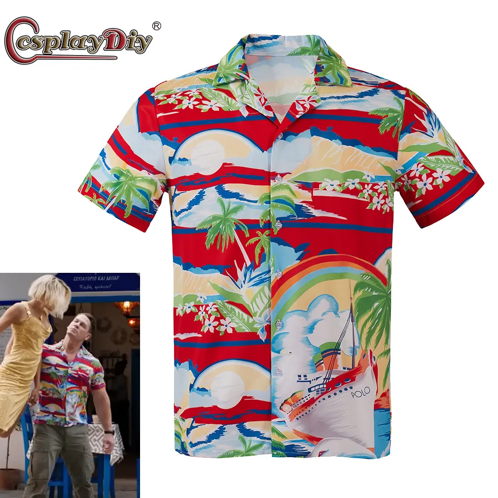 

Cosplaydiy Argylle Cosplay John Cena Hawaiian Shirt Casual Top Summer Vacation Beach Shirt Adult Men Printed Short Sleeve Shirt