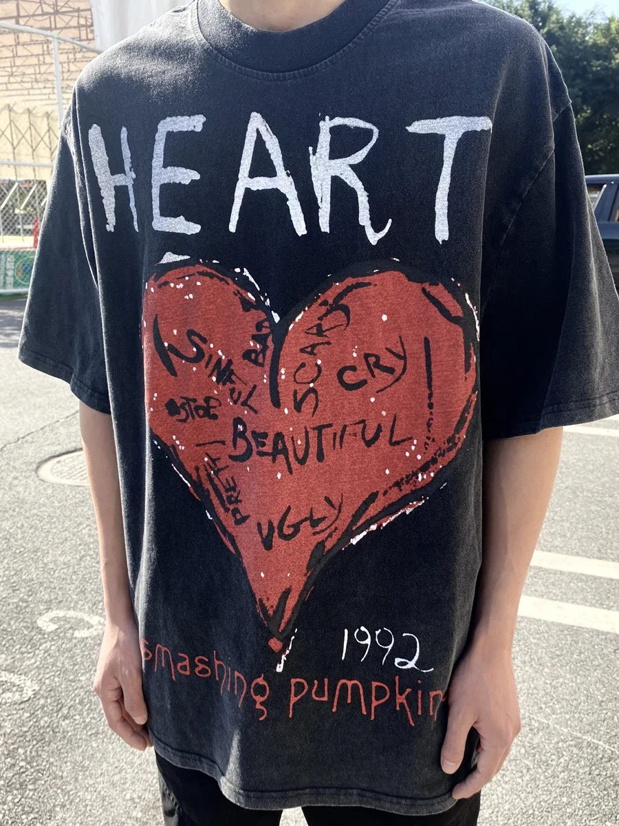 Yao888 Smashing Pumpkins Band Rock Vintage Washed Old Men Clothing Short Sleeve Oversize Funny Graphic Retro T Shirt Tee mens t shirt