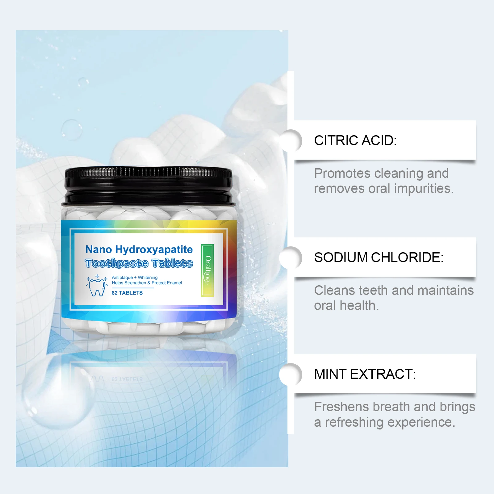 Mint Toothpaste Tablets:Portable cleaning and teeth-care toothpaste tablets for fresh breath, stain removal and odor elimination