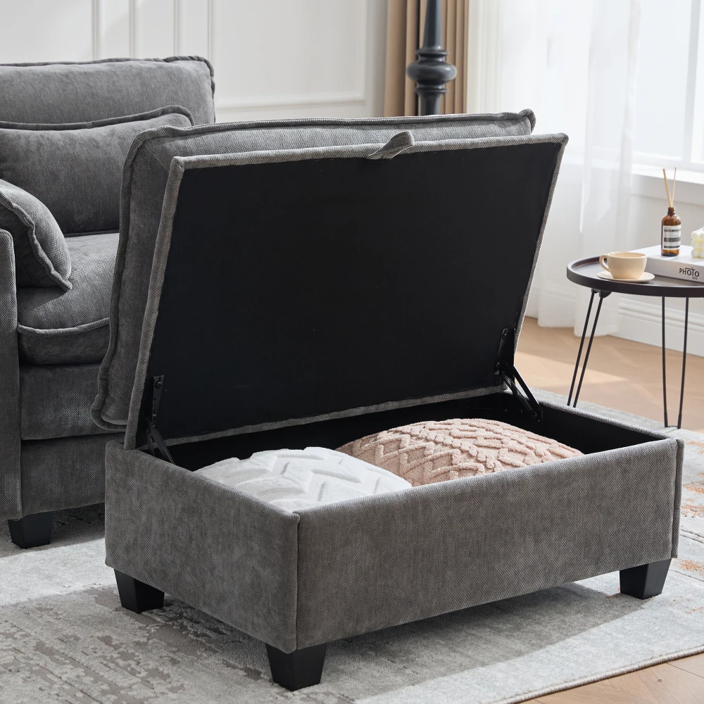 Moderner übergroßer Sessel mit Fußstütze und Hocker, Samt-Loungesessel mit Seitentaschen und Kissen, bequemer Lesestuhl – Detail 25