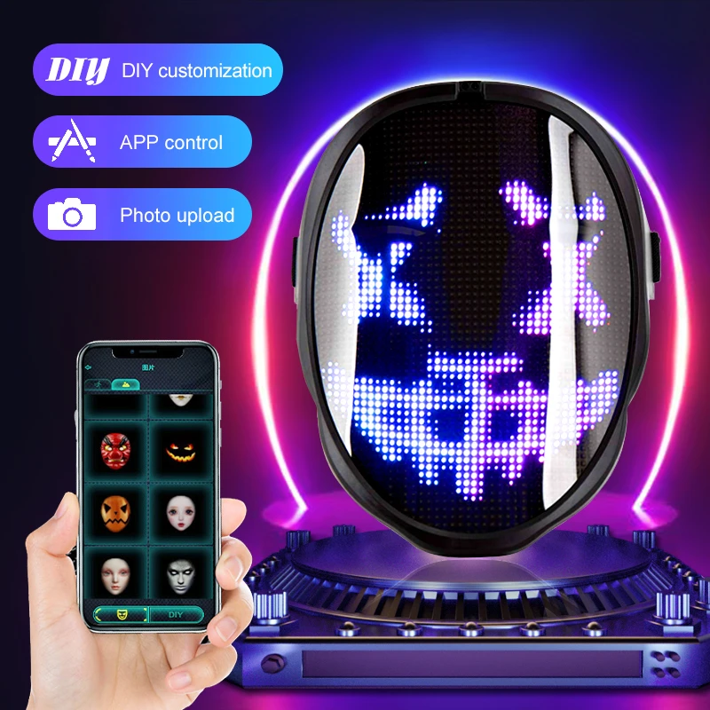 

LED Illuminated Mask with Bluetooth Programmable Diy Personalized Party Mask Masquerade Party Cosplay Cool Mask Easter Gifts