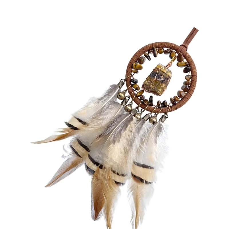 Handmade Dreamcatchers Car Hangers Window Wall Hanging Feathered Tassels Natural Stone Bells Ornament for Bedroom Decors 3