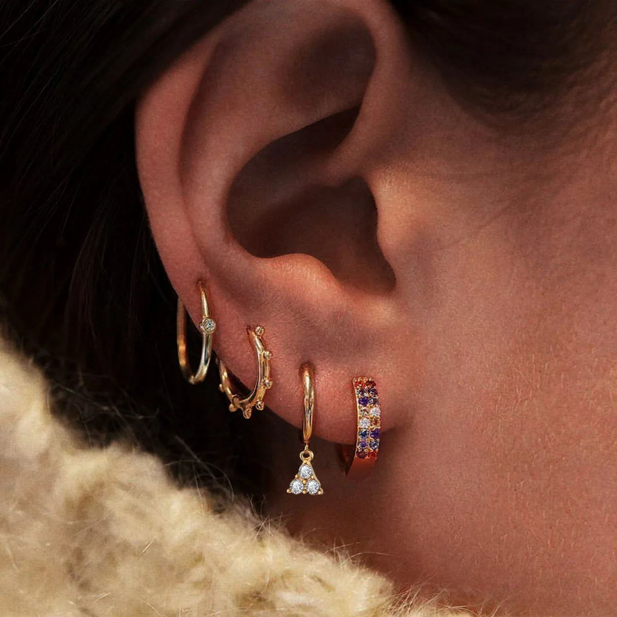 

Europe and America Cross Border Colorful Zircon Triangle Earings Set 4-Piece Set Creative Retro Metal Alloy Earrings