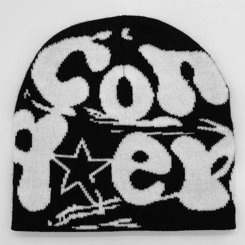 

Unisex Skullies Hat with Cartoon Letter Photo Props Knitted Winter Hat Hip-Hop Costume Props Skull Dropship