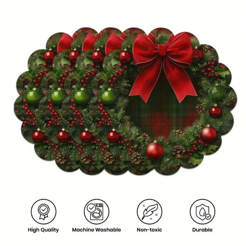 1-PackChristmas Wavy-Edge Placemats-Non-Slip Heat-Resistant Round Table Mats for Holiday Dining,Festive Party Decor with