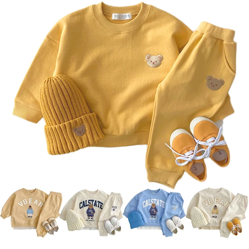 Fashion girls Toddler Baby Korea Clothing Fall Clothes Sets Baby Boys ​Set Kids Sports Bear Sweatshirt Pants 2Pcs 2 to 8 year kids clothing set girls clothing set kids sports suit boys clothing set children sports suit kids sweatshirt set