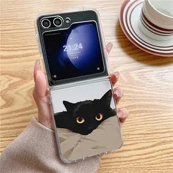 Cute Cartoon Black Cat Transparent Phone Case - Clear Cover s Shell - Galaxy ZFlip 8 (Style 1)