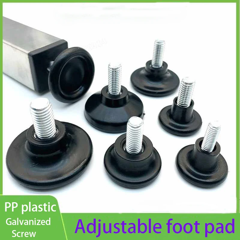 PP Plastic Thicken Adjustable Feet Pad Screw M6 M8 M10 Table Chair Balck Leveling Foot Pad Furniture Leg Anti-shock Protection