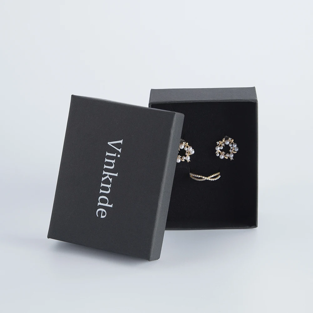 Wholesale 50pcs Custom Logo Printed Black Kraft Paper Jewelry Box Gift Packaging Organizer Box Earring Necklace Bracelet Case