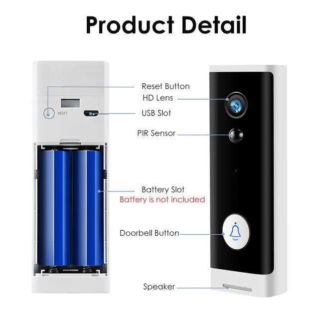 TUYA Wireless Doorbell Infrared Smart Home Video Door Bell Chime Kit Security Alarm Two-Way Audio Long Standby Google Alexa 5