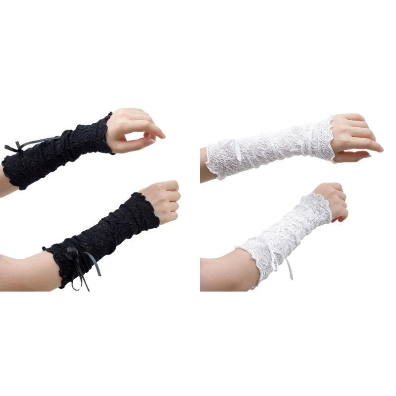 

652F Banquet Detachable Arm Sleeves White/Black Removable Overlength Girls Arm Sleeves Cover Elegant Banquet Accessories