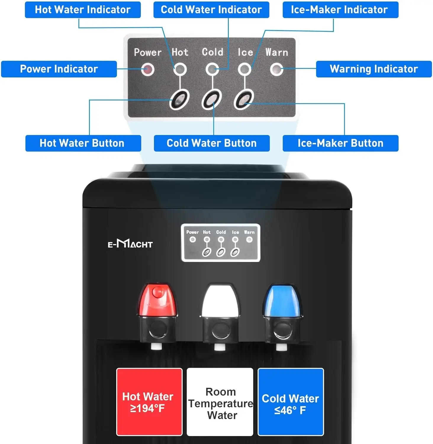 Built-in Ice Maker, Top Loading Water Cooler Dispenser for 3-5 Gallon Bottle with a Scoop, 3 Temps, Child Safety Lock, ETL Liste 3