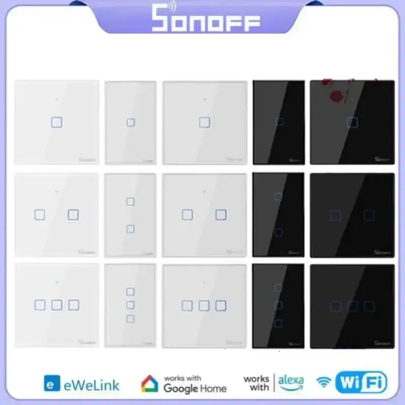

Умный настенный сенсорный выключатель SONOFF TX, Wi-Fi, T0, T1, T2, T3, ЕС, США, Великобритания, 1/2/3 клавиши, управление умным домом через приложение EWelink, RF433, Alexa, Google Home