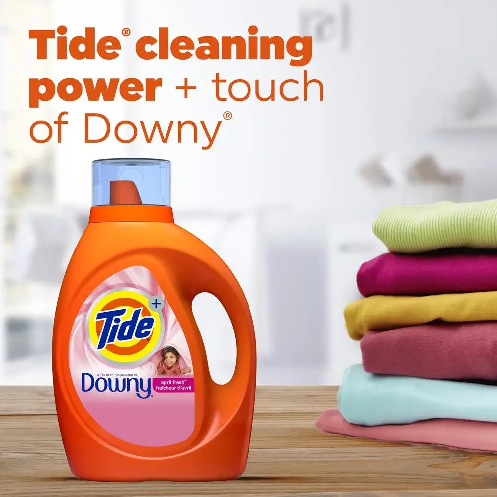 Tide Downy Liquid Laundry Detergent 84 fl oz 59 Loads Heavy-Duty Concentrated Cleanser April Fresh Scent Works Both HE