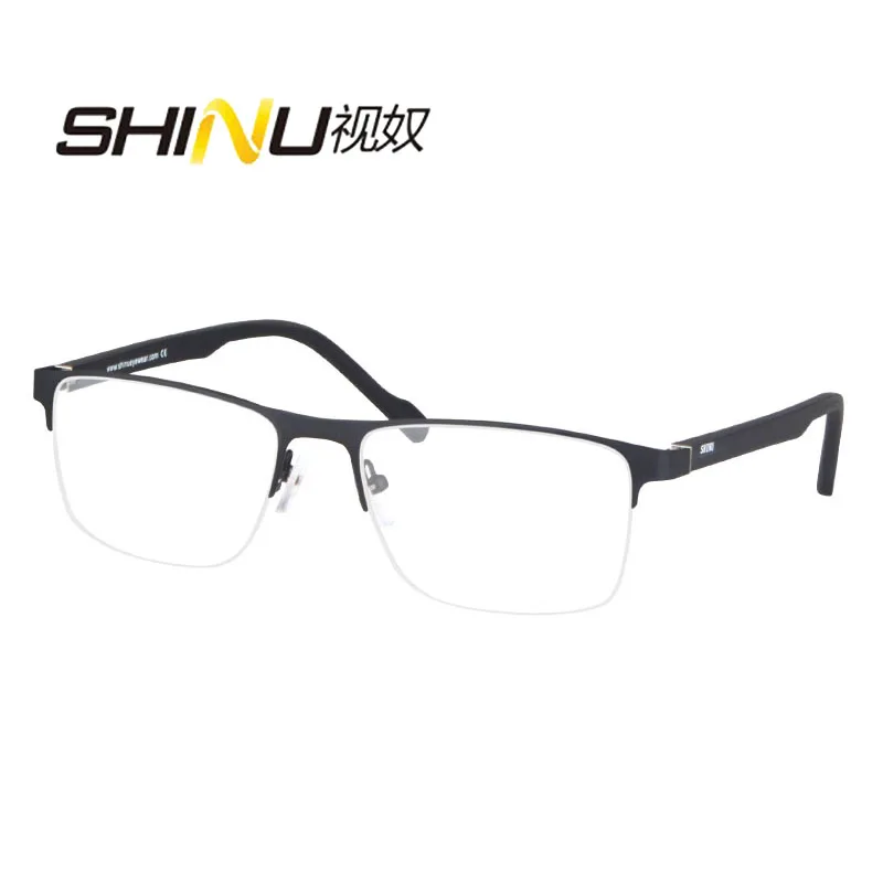 

SHINU Men's glasses anti fatigue prevent myopia deepen eyeglasses half frame blue light blocking glasses for men minus up ADD+75