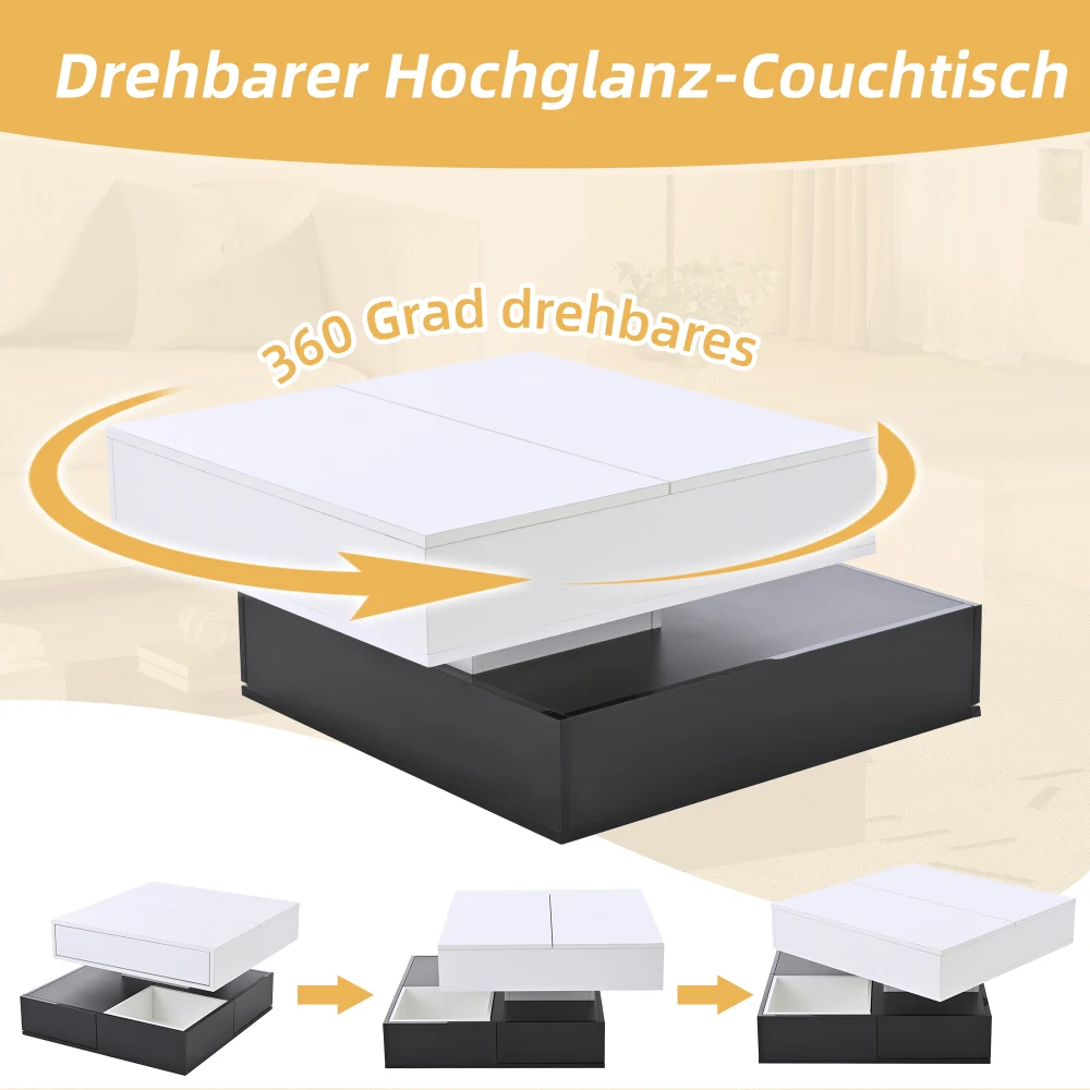 Hochglänzender Couchtisch, Wohnzimmertisch mit Schublade, Beistelltisch mit Schiebeplatte, Couchtisch mit großem Stauraum – Detail 29