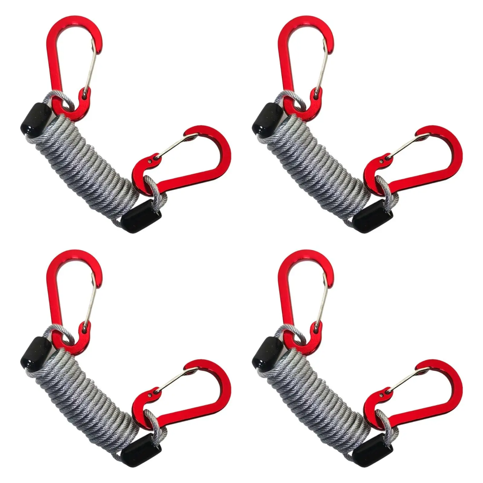 4x Fishing Lanyards with Carabiners Steel Wire Leash Fishing Tackle Boxes Tool Accessories Security Leash Fishing Rod Holder